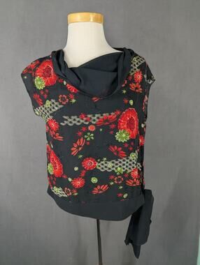Connie's Moonlight Blouse S/M Sleeveless Floral Sheer Tie Waist Embroidered Vtg